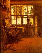 BOURSSE, Esaias Interior with a Woman at a Spinning Wheel fdgd oil